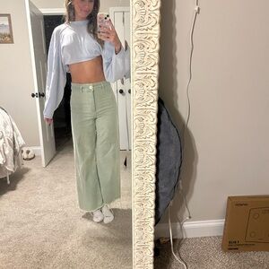 Zara ZW High-Waisted Marine Light Green Straight Jeans